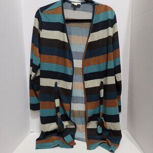 Indigo Rose Striped Cardigan Fall colors wrap around strap Size Large